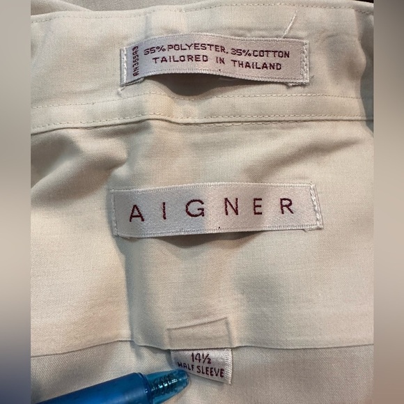 Bundle of 2 Men’s Aigner dress shirts.  Cream & Light taupe both size 14.5 - Picture 4 of 11